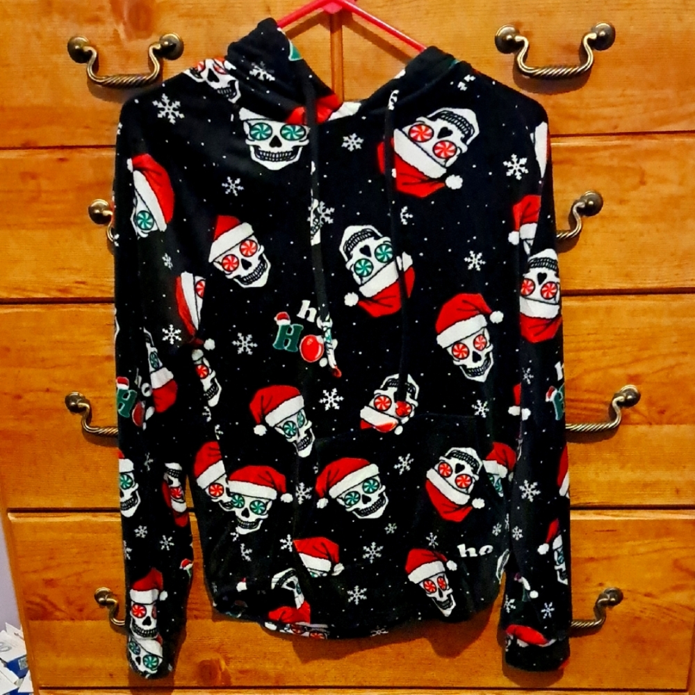 Festive Skull Santa Hoodie pajamas with matching pants